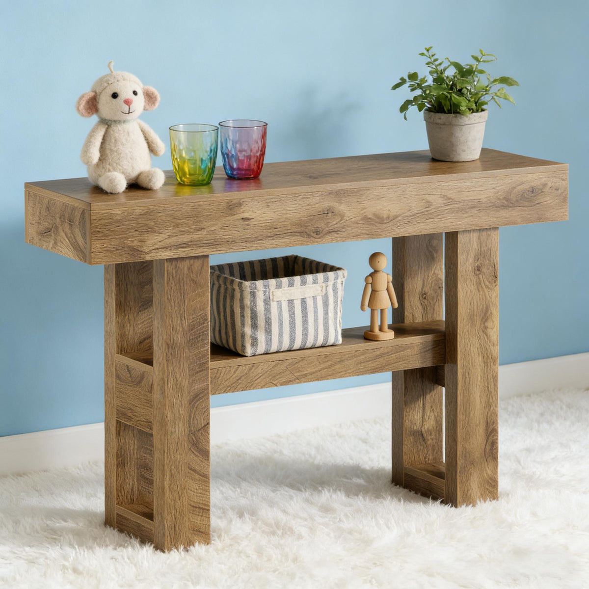 Light Brown Two-Tier Entryway Console Table