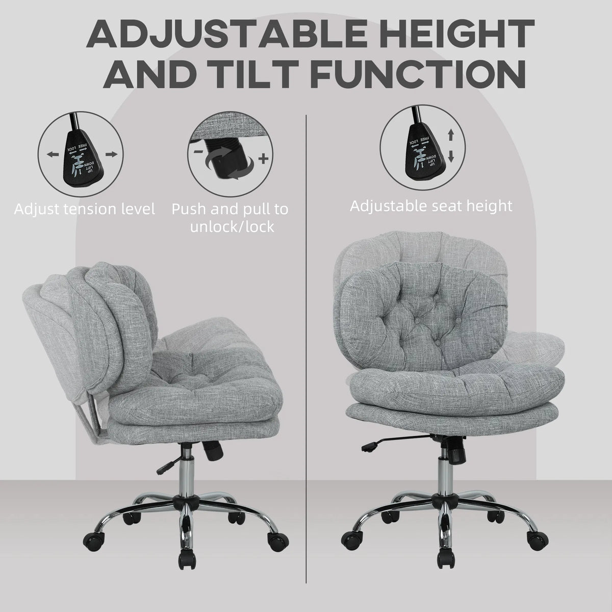 Computer Desk Chair Armless Office Chair with Wide Padded Seat and Adjustable - Image 2