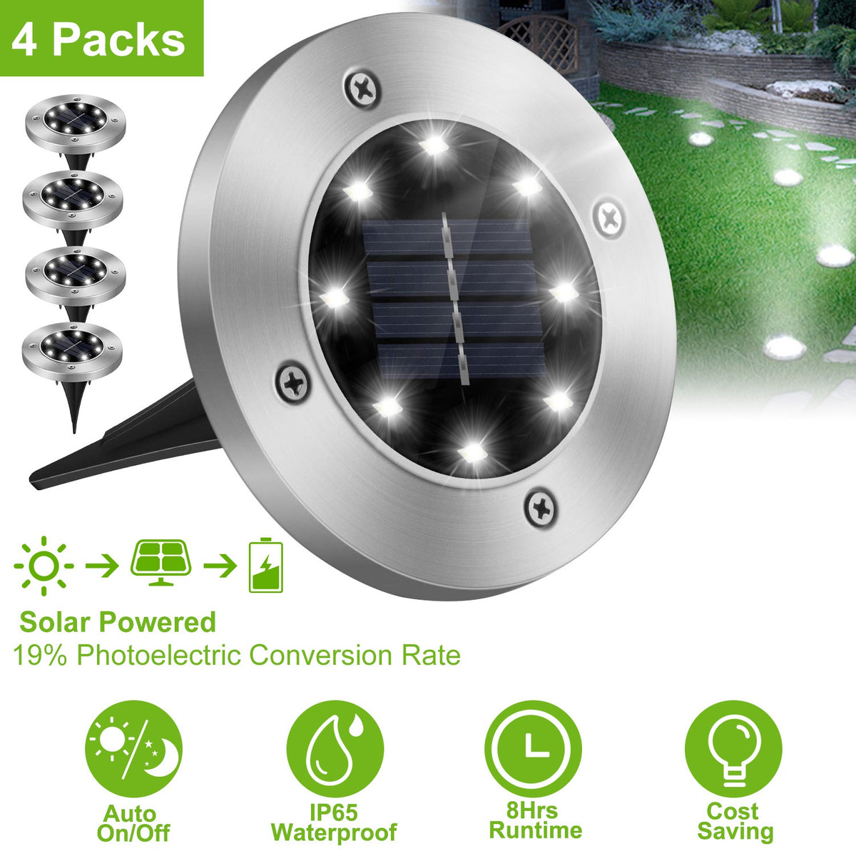 4Pcs Solar Powered Ground Light For Outdoor Garden Decoration IP65 Waterproof - Image 3