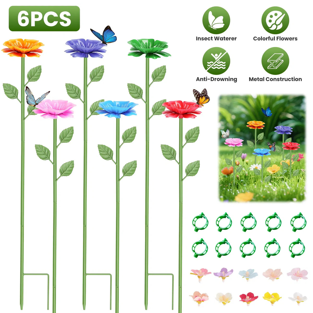 6Pack Metal Bee Watering Stations Anti Drowning Bee Butterfly Feeders - Image 3