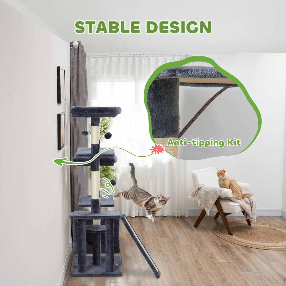 53" Cat Tree Cat Tower with Scratching Posts Cat Condo Beds Platforms Toy - Image 5