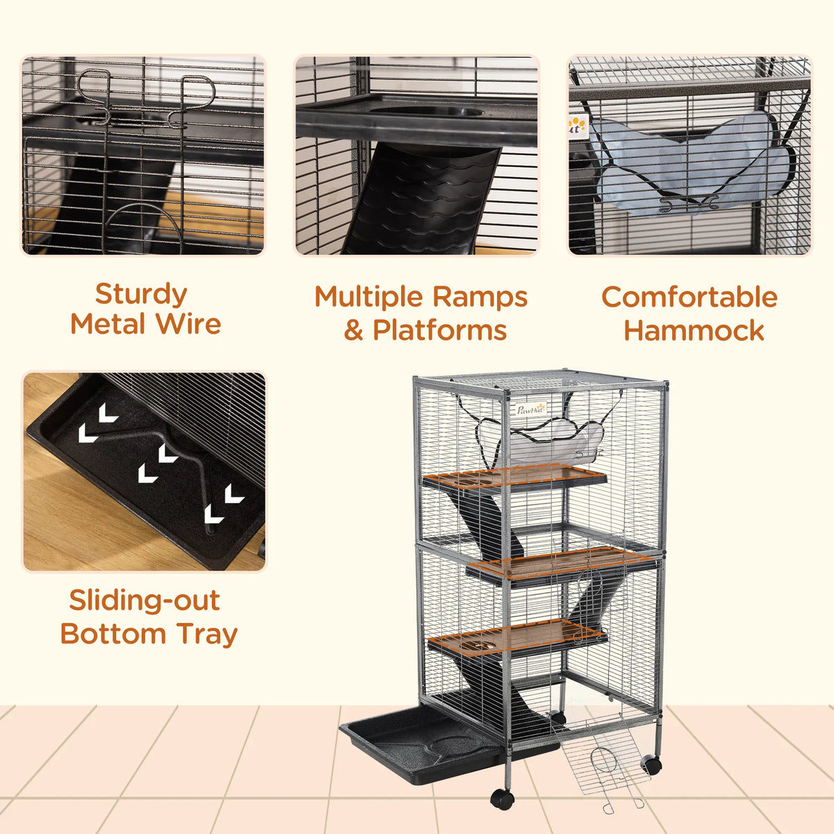 4 Tier Rolling Small Animal Cage Deluxe Guinea Pig Cage Ferret Cage for Mink - Image 4