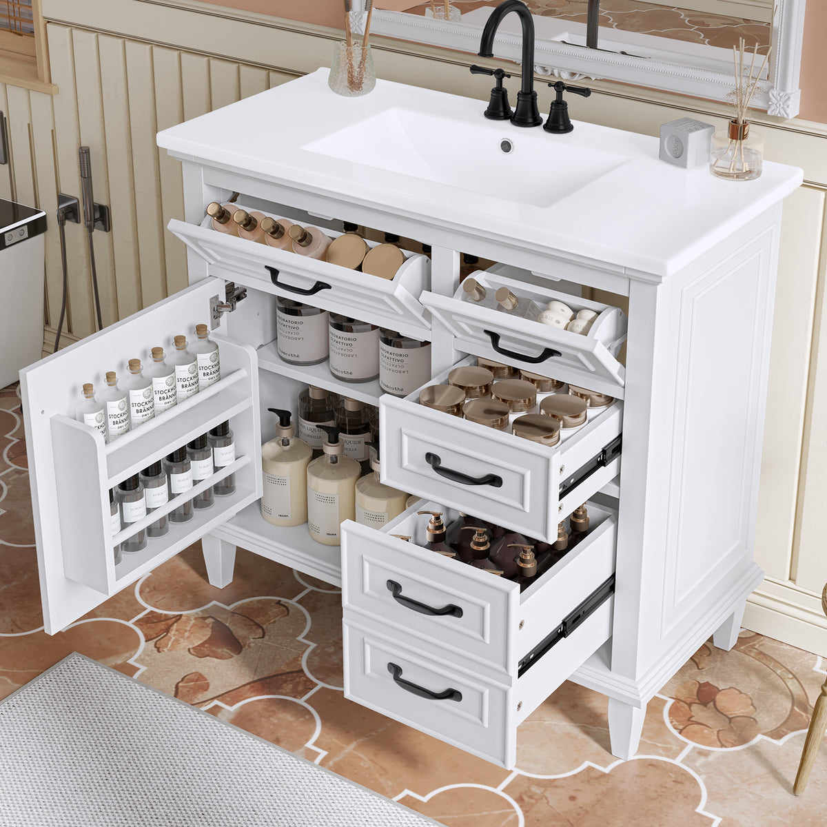36-Inch White Bathroom Vanity with Sink