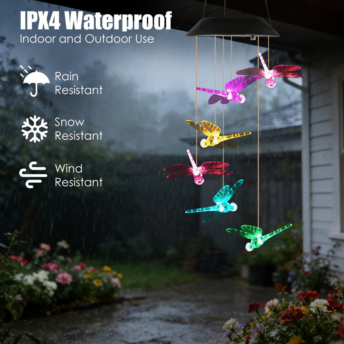 1Pc / 2Pcs Options Solar Dragonfly Wind Chimes 7 Color Changing Wind Chimes - Image 3