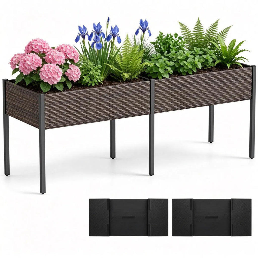 2 Section PE Rattan Raised Garden Bed 29" Ergonomic Elevated Planter Box with - Image 3