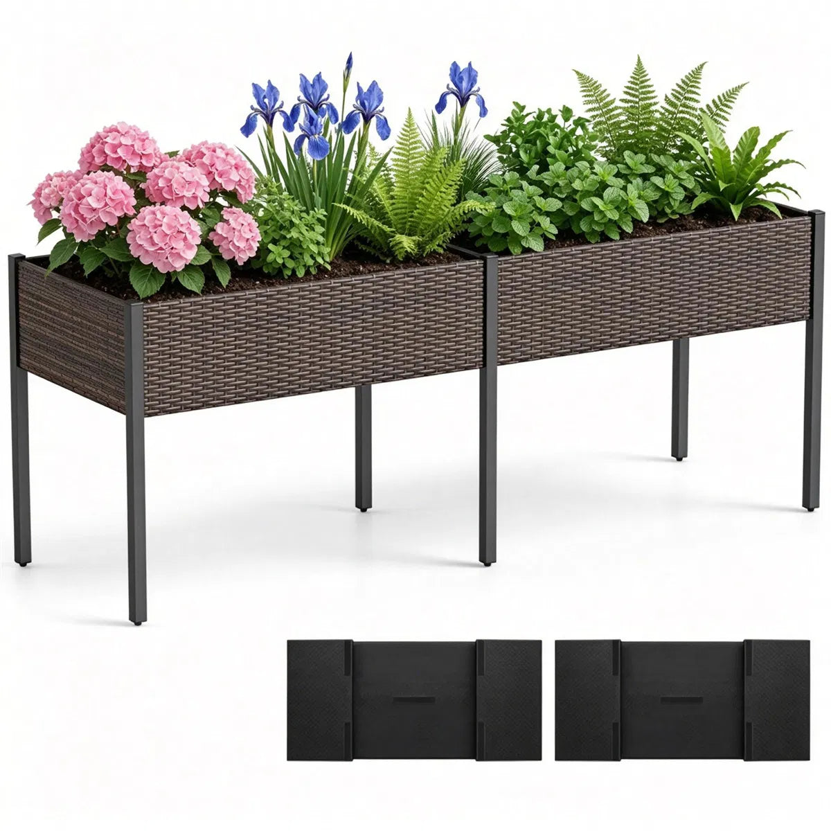 2 Section PE Rattan Raised Garden Bed 29" Ergonomic Elevated Planter Box with - Image 3