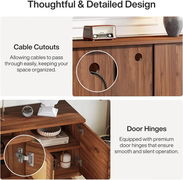 Long Wood TV Console with Six-Tier Storage Shelves