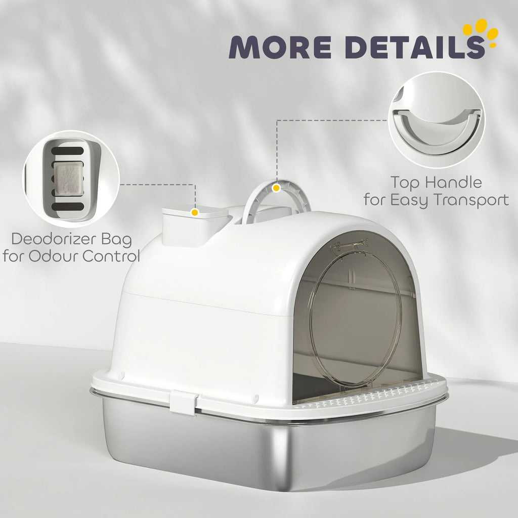 Enclosed Stainless Steel Litter Box Metal Cat Litter Box with Scoop - Image 2