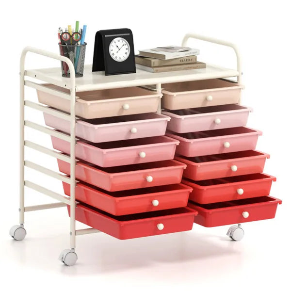 12 Drawer Rolling Storage Cart 2 Row 10 Storey Multicolor Drawers 4 Wheels - Image 2