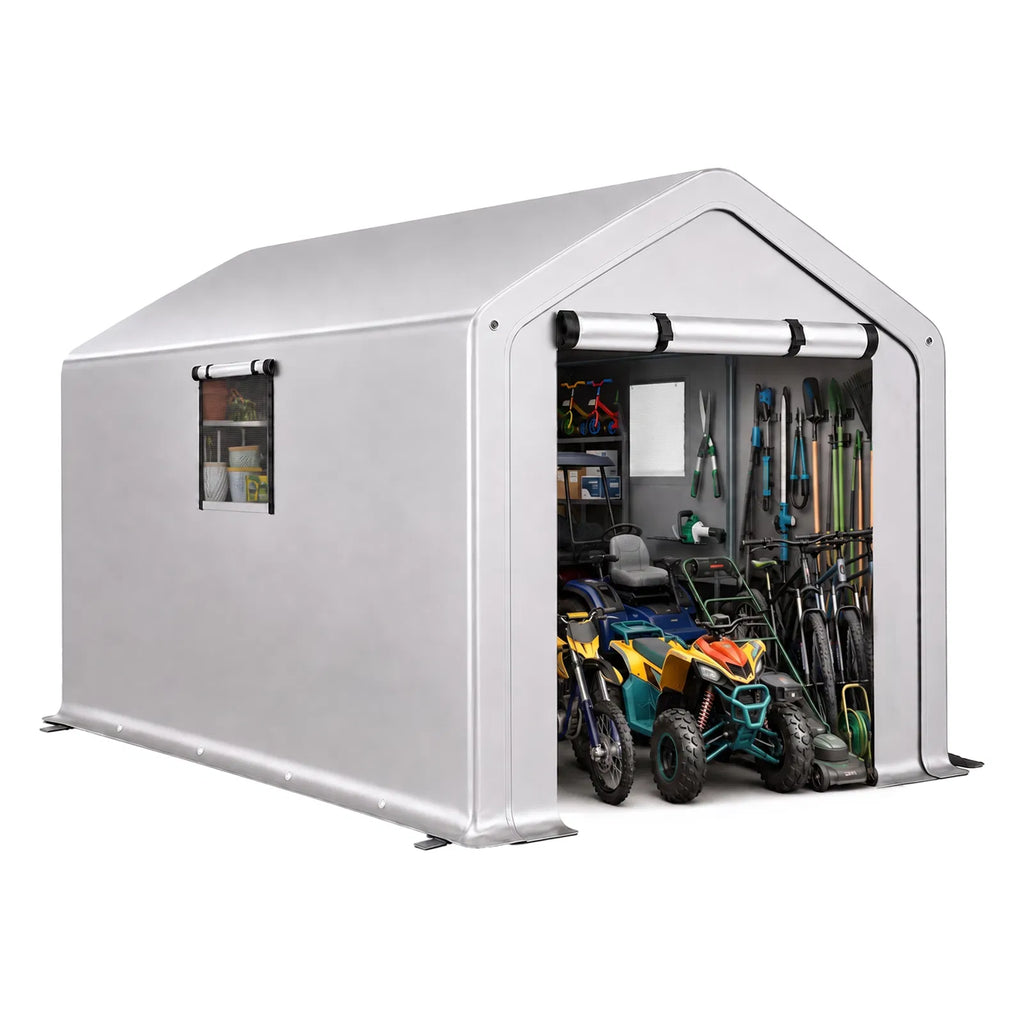 8x10ft outdoor storage shelter shed with roll up windows and steel frame - main view