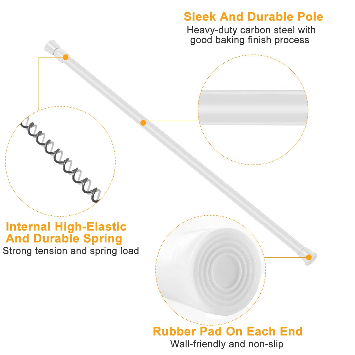 Heavy Duty Tension Curtain Rod Non Slip Carbon Steel Spring Loaded Curtain Rod - Image 3