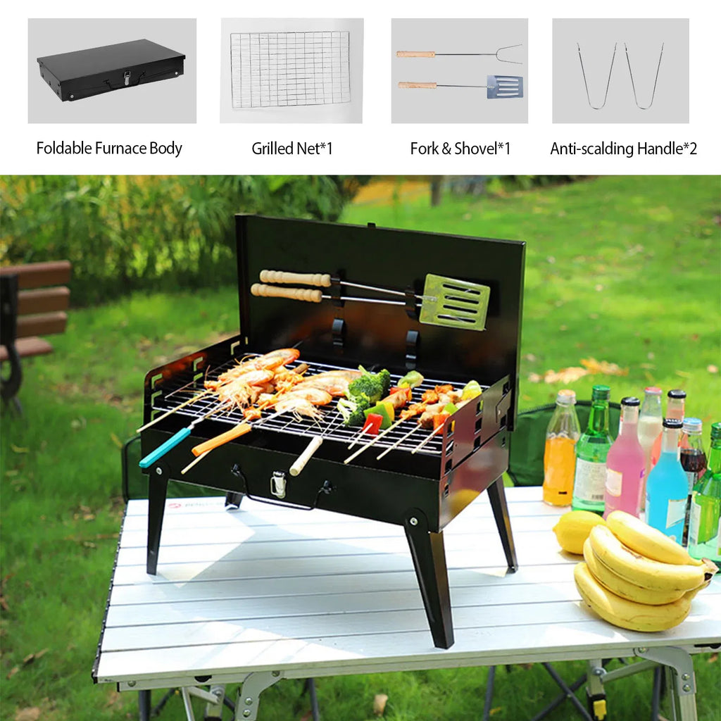 16.7x10x17.7in Portable Charcoal Grill Foldable BBQ Suitcase Grill Shelf For - Image 5