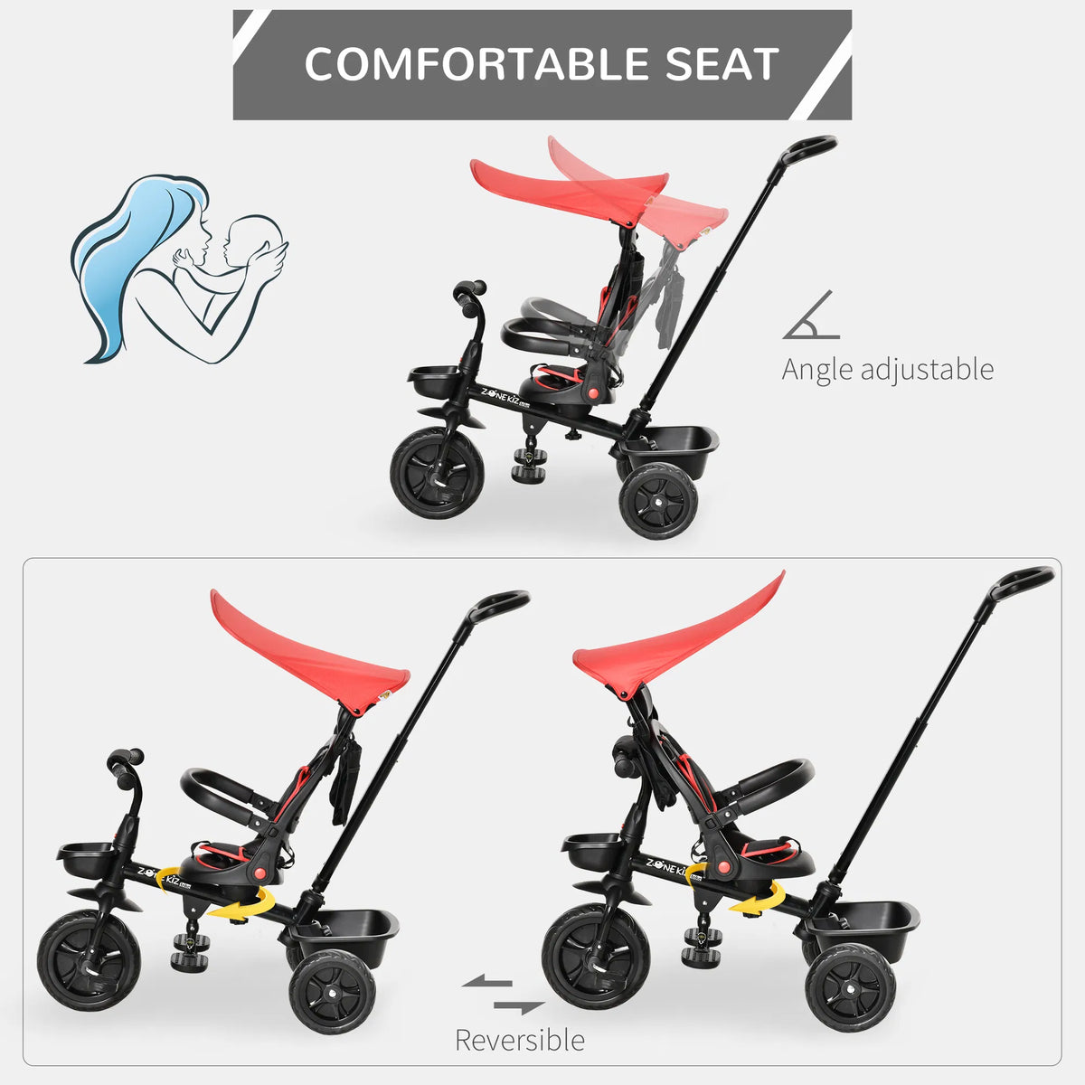 Kids Tricycle 4 In 1 Trike with Reversible Angle Adjustable Seat Removable - Image 5