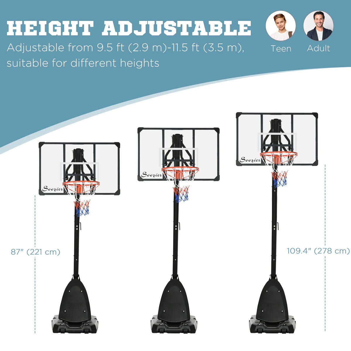 Outdoor Portable Basketball Hoop and Stand with Backboard Weighted Base Wheels - Image 4
