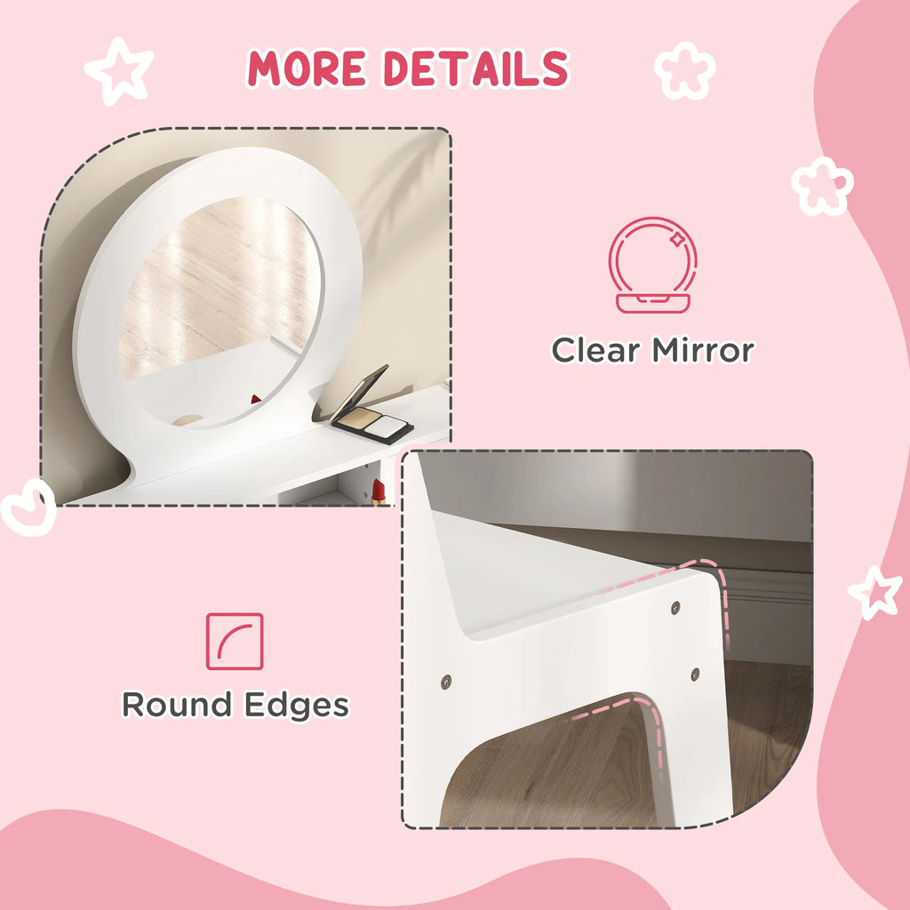 Kids Vanity Set Children Makeup Table with Mirror Stool and Storage Drawers - Image 5