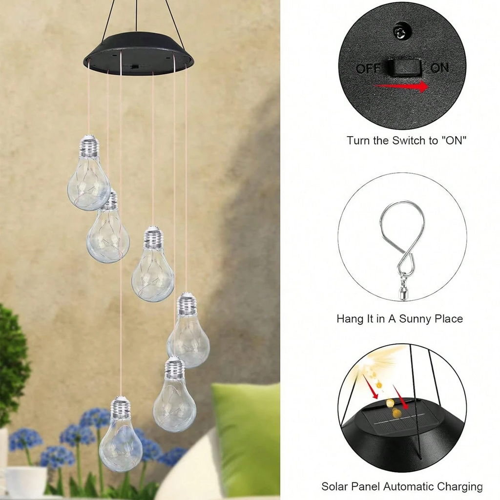 Colorful LED Solar Wind Chimes 21.6inch Light Bulb Shape Mobile Hanging Wind - Image 4