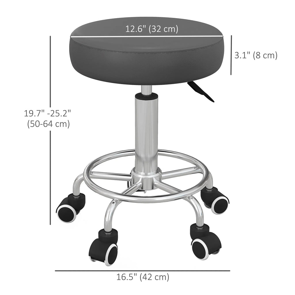 Vinsetto Salon Stool with Adjustable Height PU Leather Barber Rolling Massage - Image 2