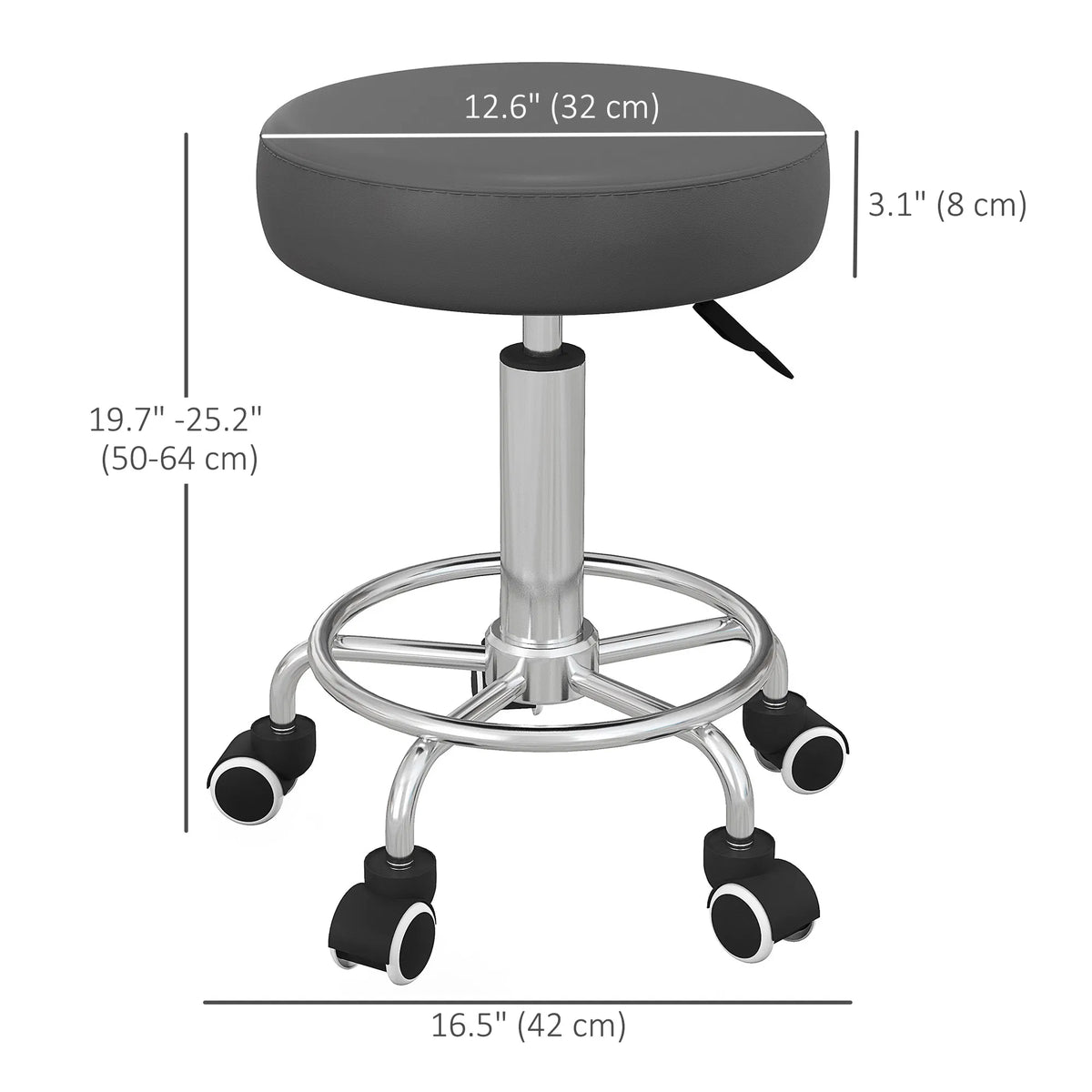 Vinsetto Salon Stool with Adjustable Height PU Leather Barber Rolling Massage - Image 2