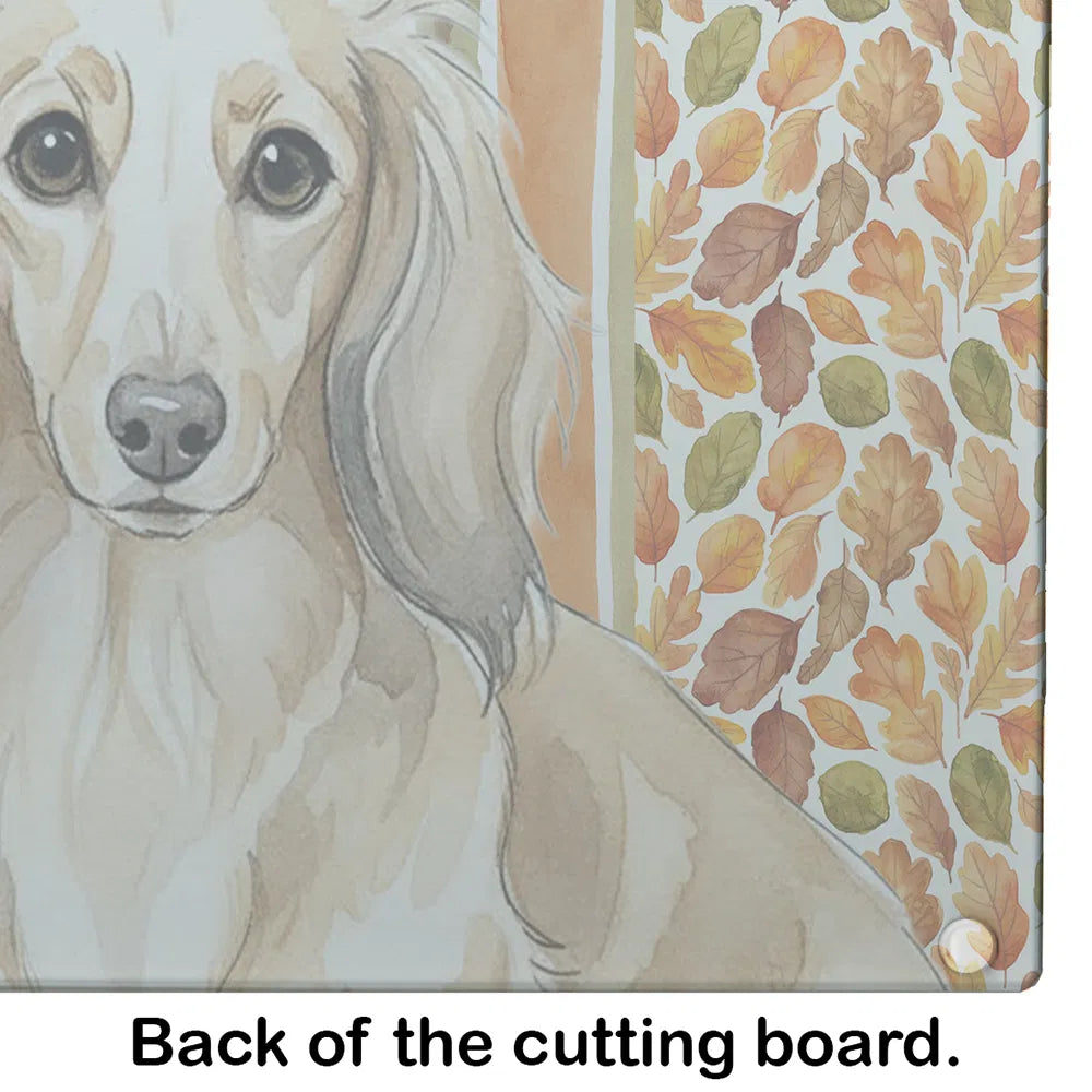 Longhaired Cream Dachshund Heirloom Fall Glass Cutting Board Decorative - Image 2