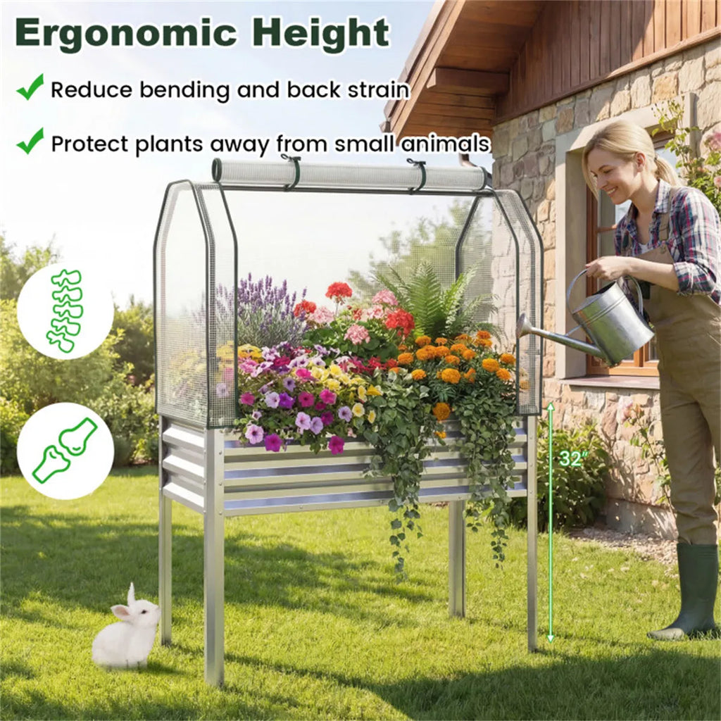 3 in 1 Metal Raised Garden Bed with Mini Greenhouse Cover Elevated Planter Box - Image 3
