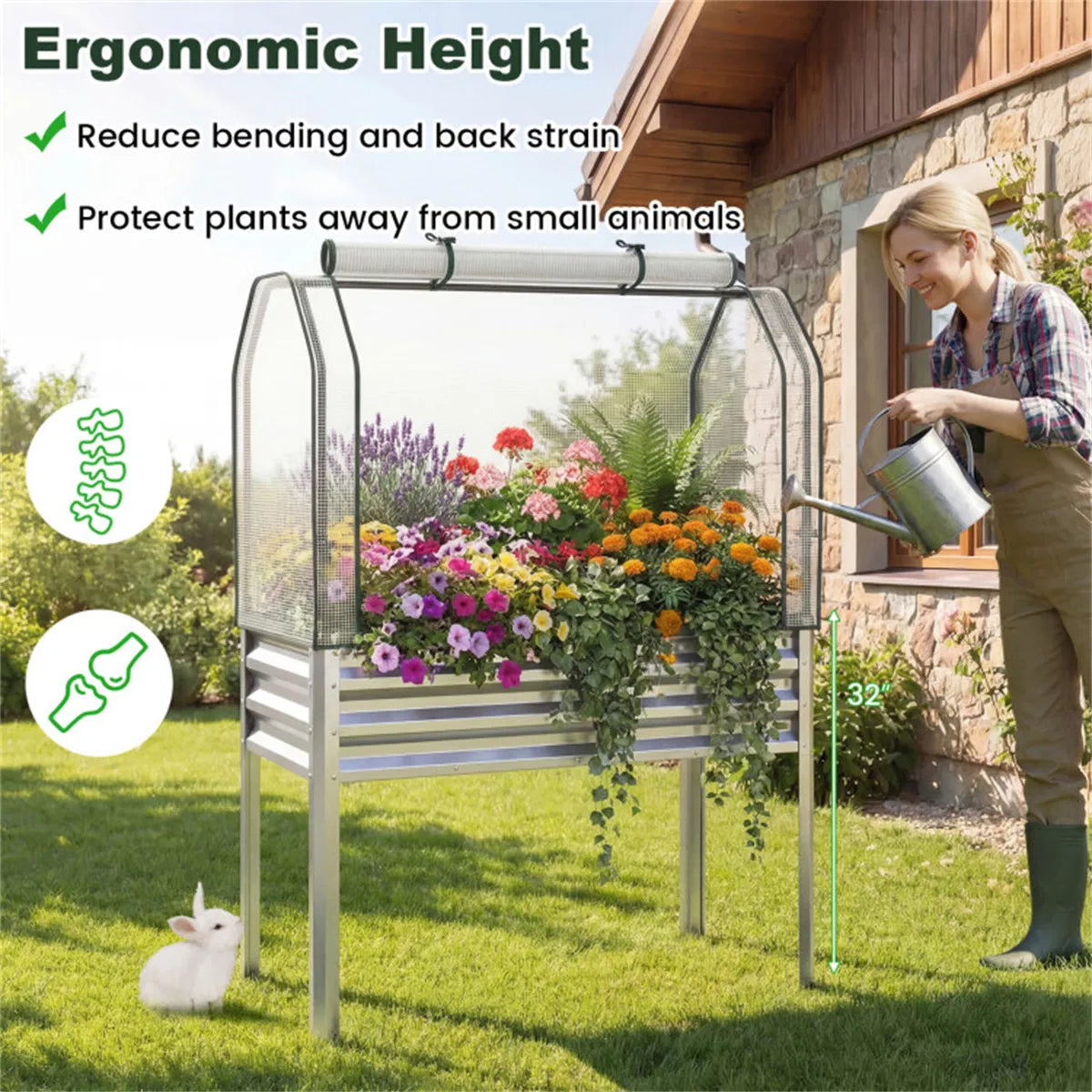 3 in 1 Metal Raised Garden Bed with Mini Greenhouse Cover Elevated Planter Box - Image 3