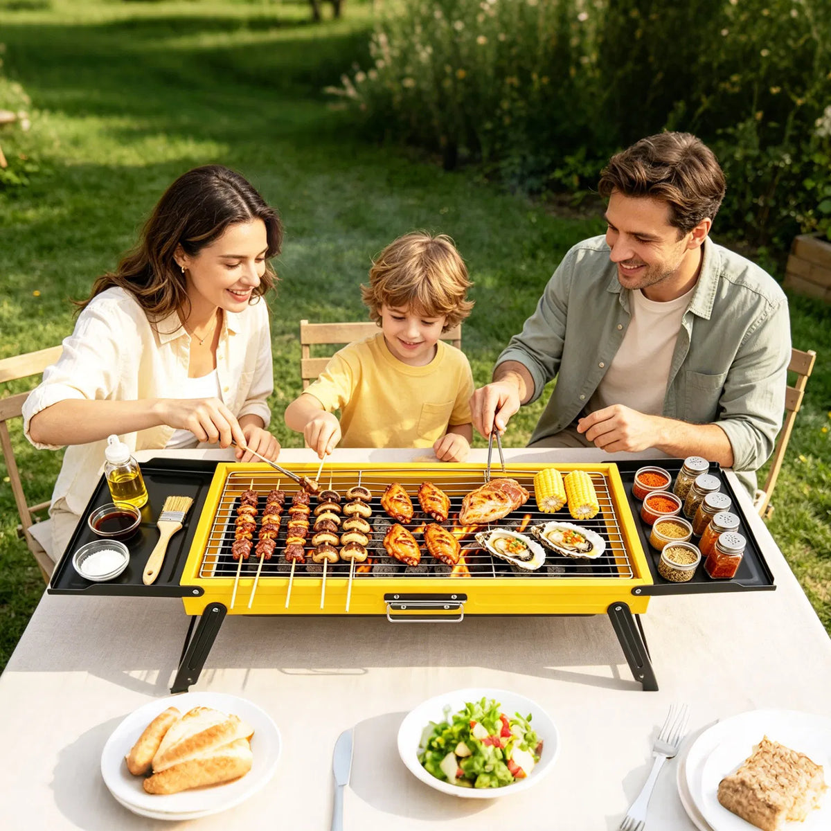 Multi Function Portable Charcoal Grill with Prep Side Tables Powder Coated - Image 4