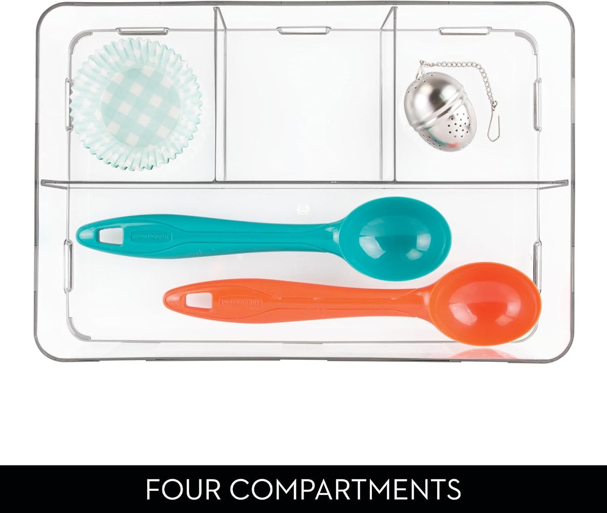 interlocking 4-section drawer organizer clear dimensions and features