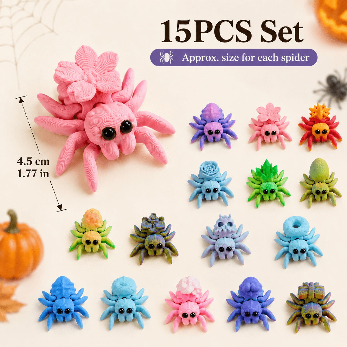 15pcs 3D Printed Mini Spider Figurine Set Cute Assorted Seasonal Desk Decor - Image 7