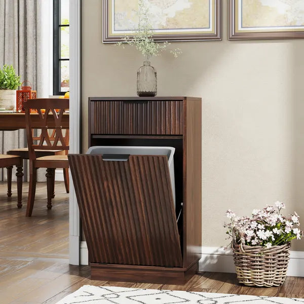 10 Gallon Woodgrain Tilt Out Trash Can Cabinet Wooden Garbage Recycling