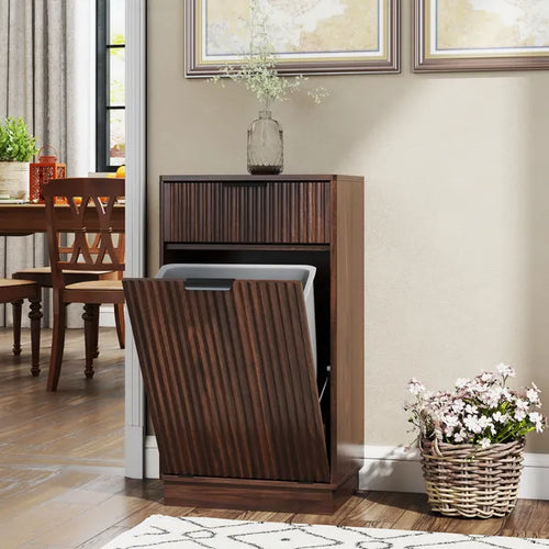 10 Gallon Woodgrain Tilt Out Trash Can Cabinet Wooden Garbage Recycling