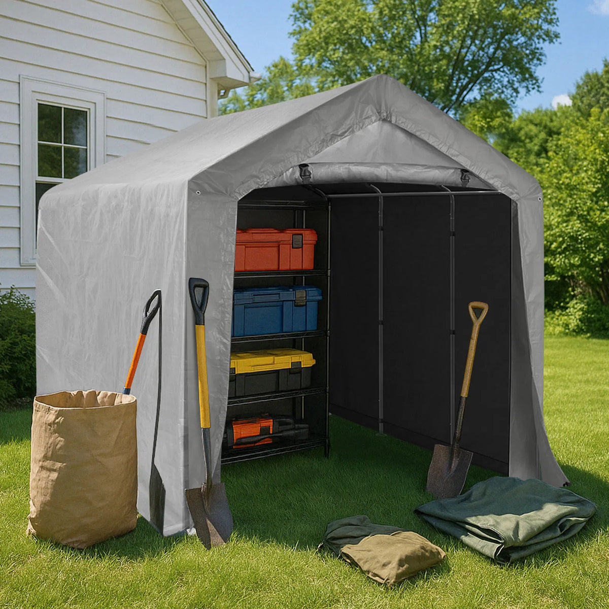 8x12ft heavy duty portable outdoor storage shelter shed with roll up zipper door - angle 8 detail