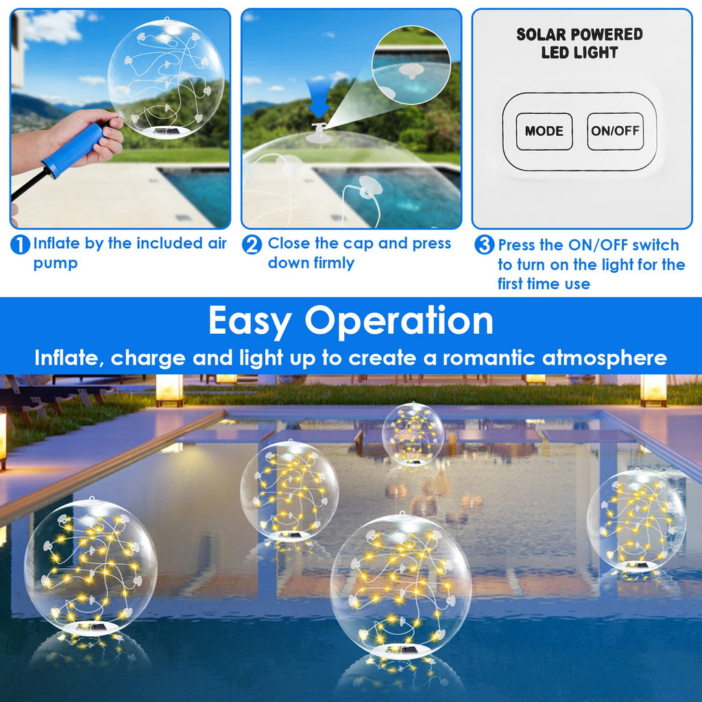 2Pcs Floating Pool Lights 14in Solar Powered Pool Balls IP68 Waterproof