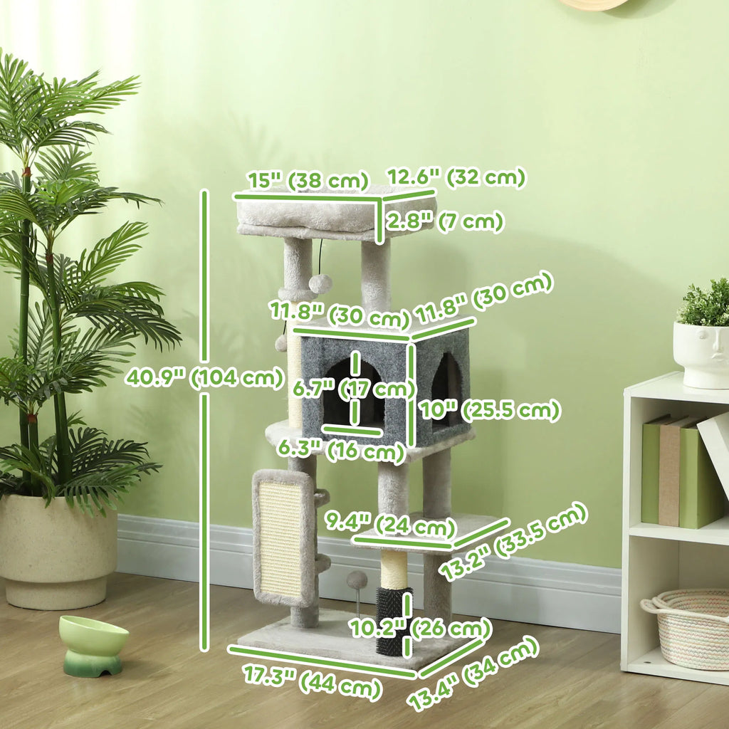 41 Inch Cat Tree with Scratching Posts Cat Bed Condo Grooming Brush Jumping - Image 3
