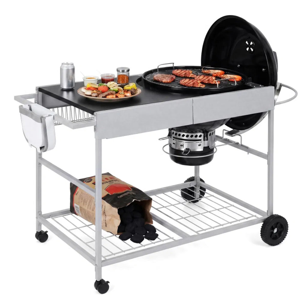 Outdoor Grill Cart For 18 22 Inch Kettle Grills Metal BBQ Stand With Lid - Image 2