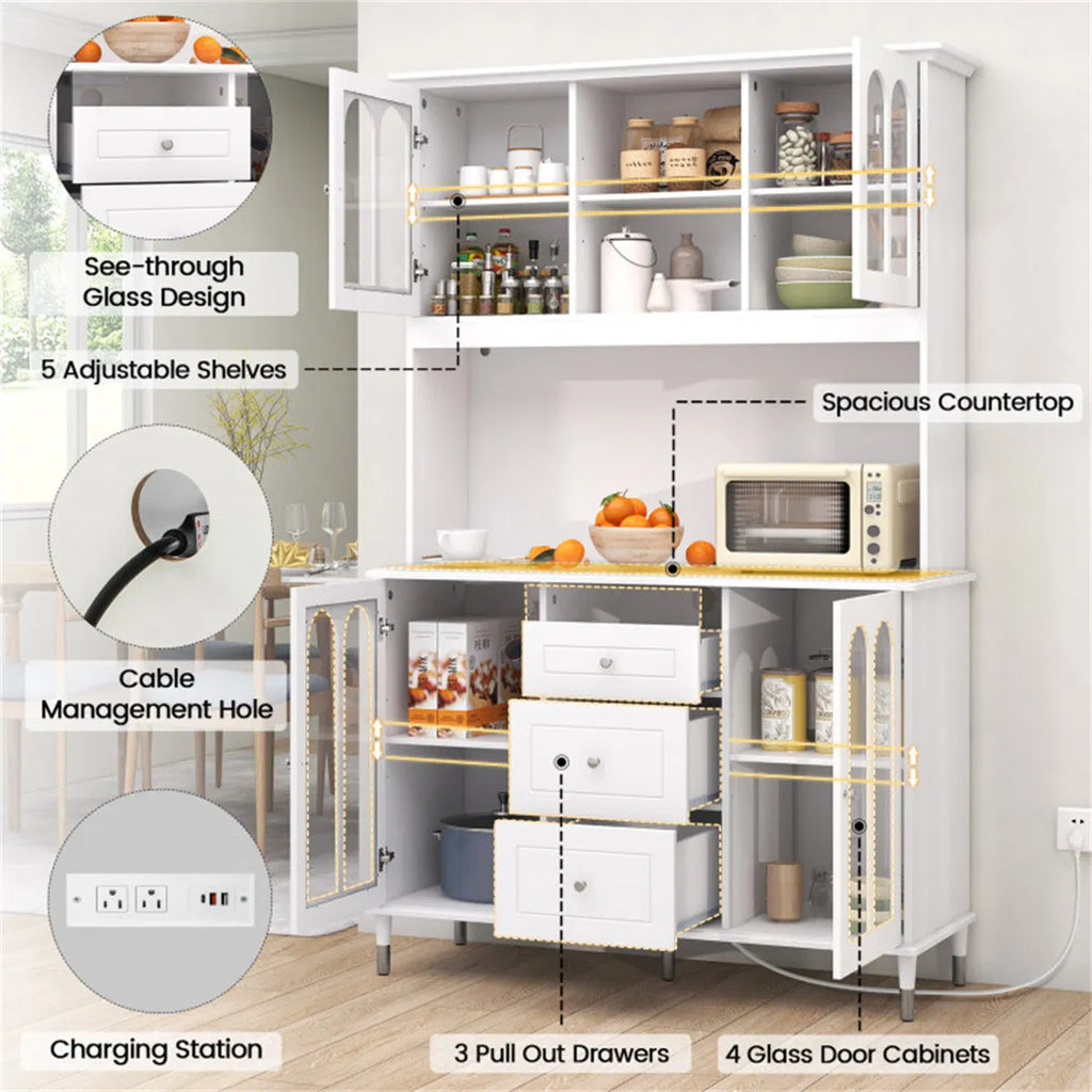 73 Inch White Kitchen Pantry Cabinet with Customizable LED Lights & Built in - Image 5