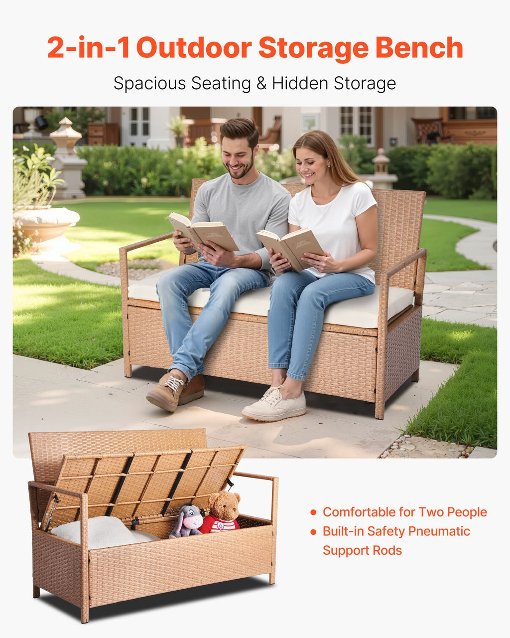 outdoor storage bench pe rattan in use lifestyle