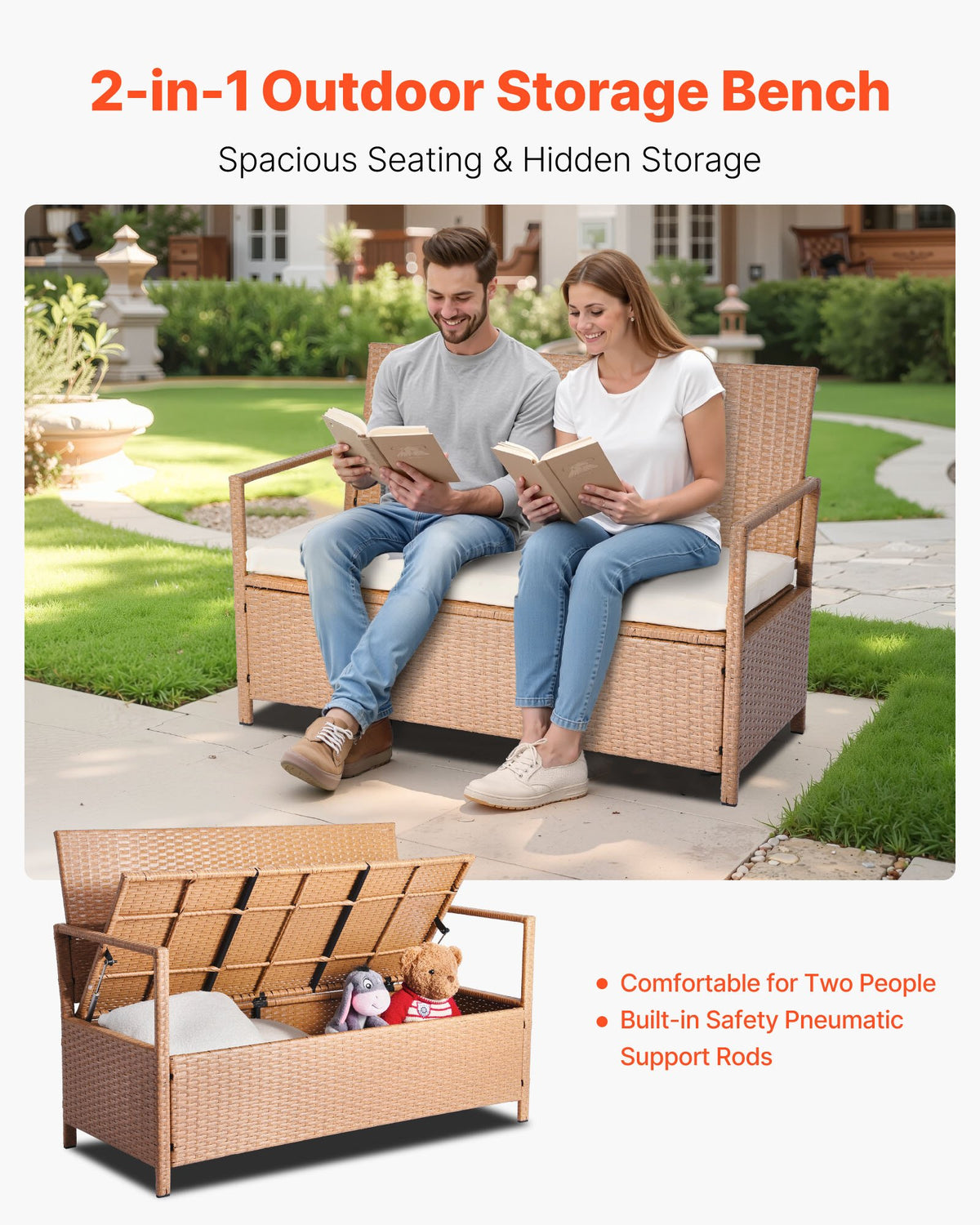outdoor storage bench pe rattan in use lifestyle