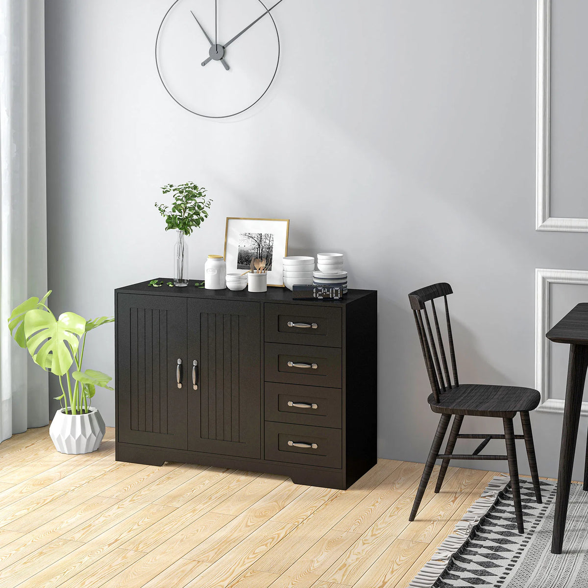 Modern Sideboard Buffet Cabinet with 4 Drawers and 2 Beadboard Doors Kitchen - Image 4
