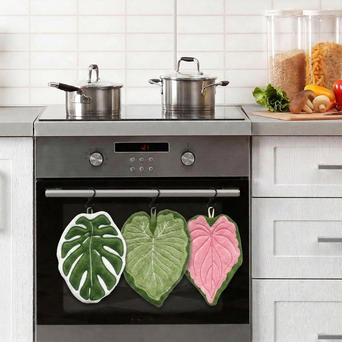 Leaf Hanging Hand Towels With Loop Boho Green Decorative For Bathroom - Image 4