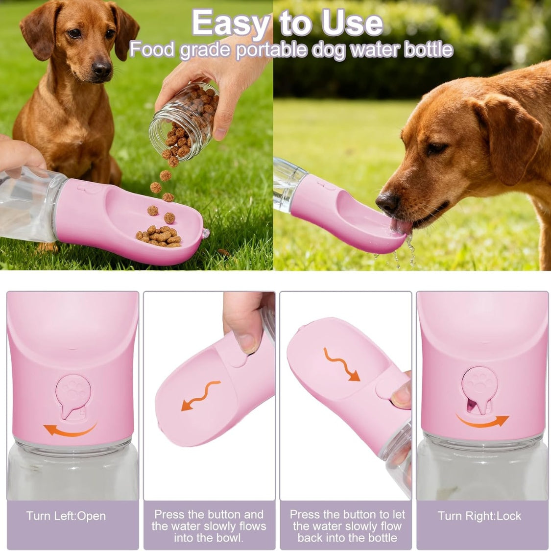 portable dog water bottle with packaging and components