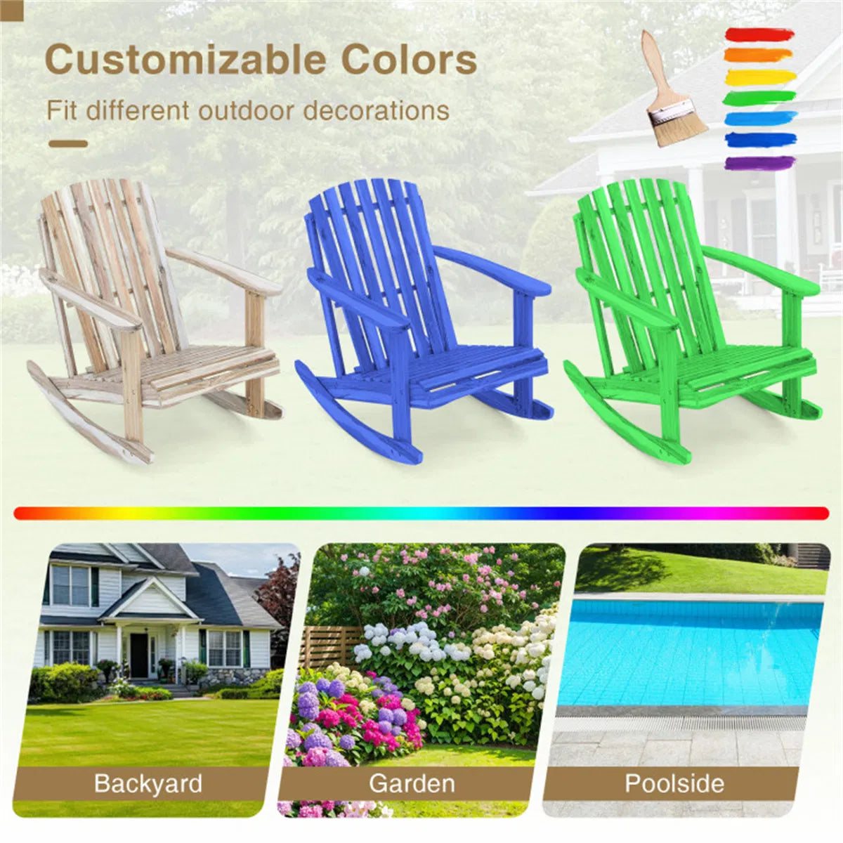 High Fanned Back Outdoor Rocker 4.5" Wide Armrests Soothing Rocking Motion for - Image 3