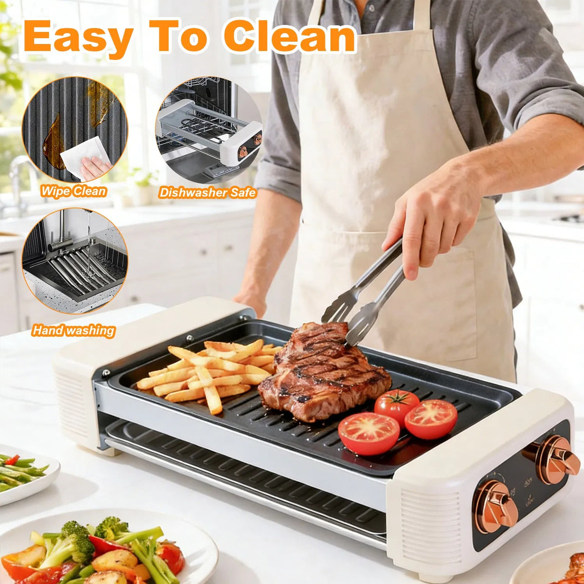 3 In 1 Electric Hot Dog Roller Machine with Grill & Griddle 6 Roller Hot Dog - Image 4