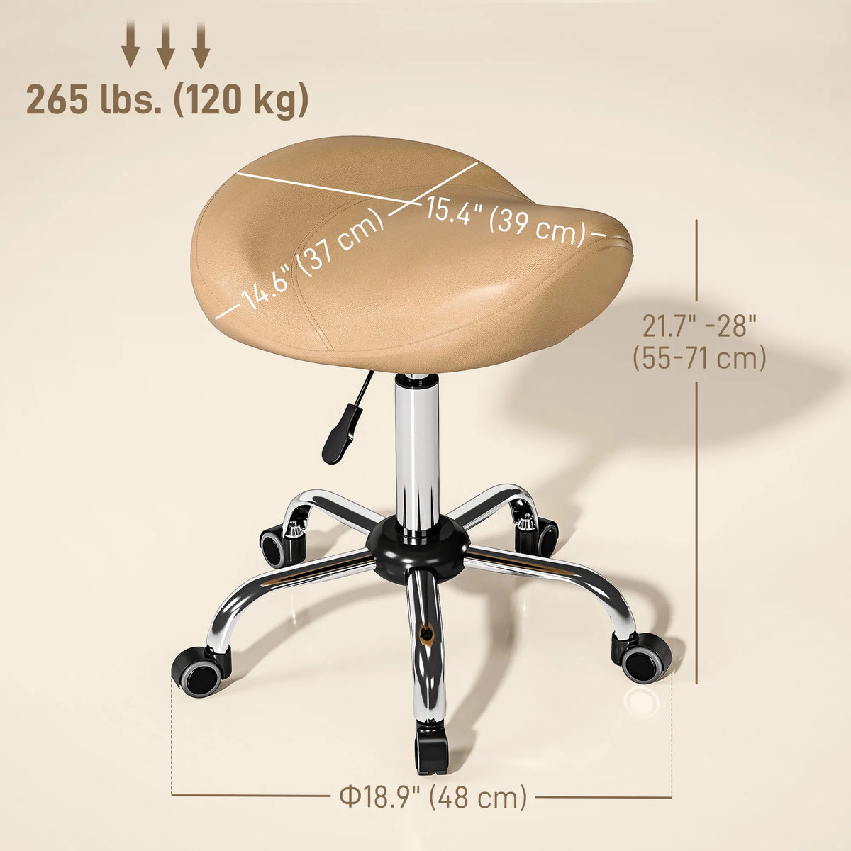 Saddle Stool Height Adjustable Rolling Salon Chair with PU Leather for - Image 3