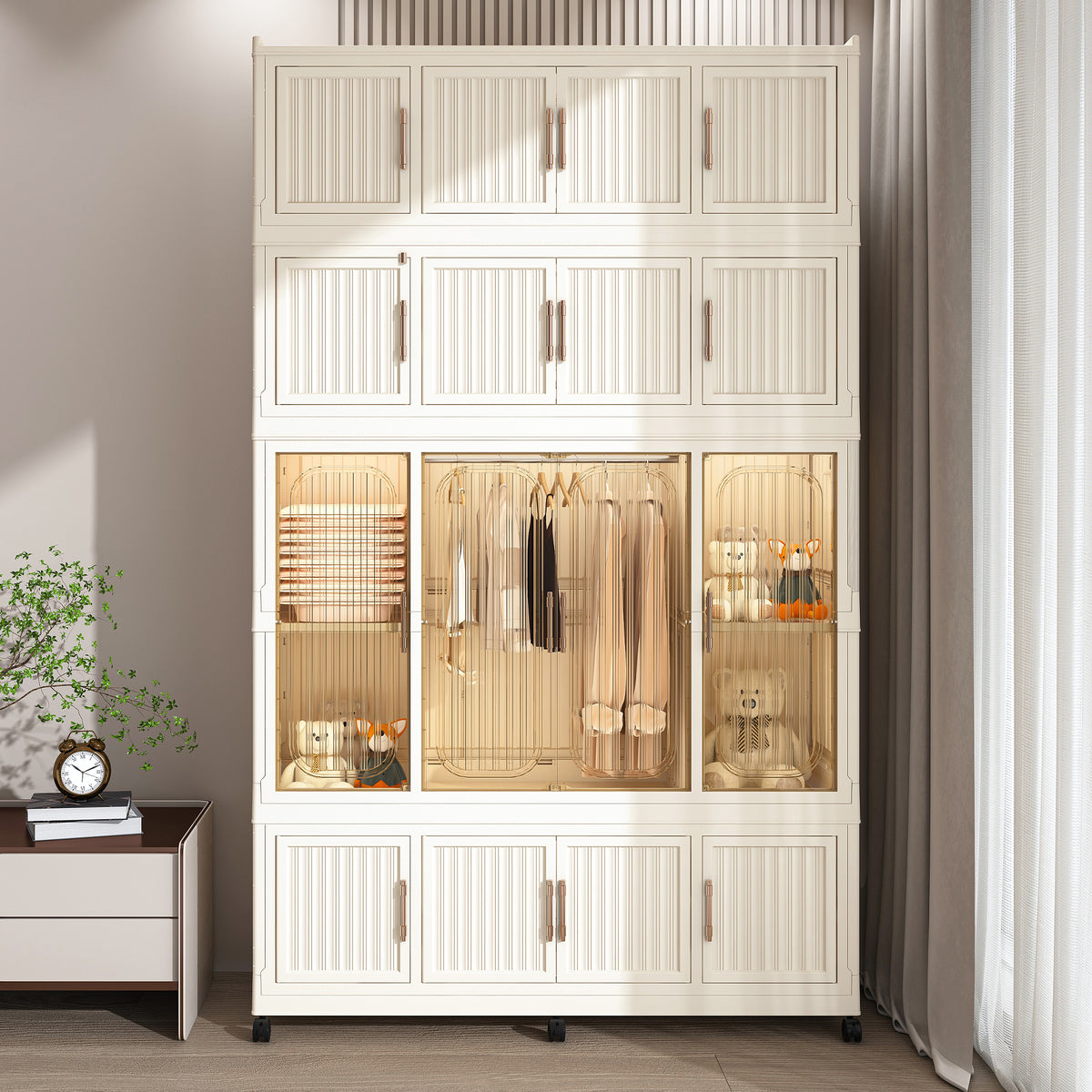 77in Modular Wardrobe Closet with 17 Storage Cubes and Hanging Rod