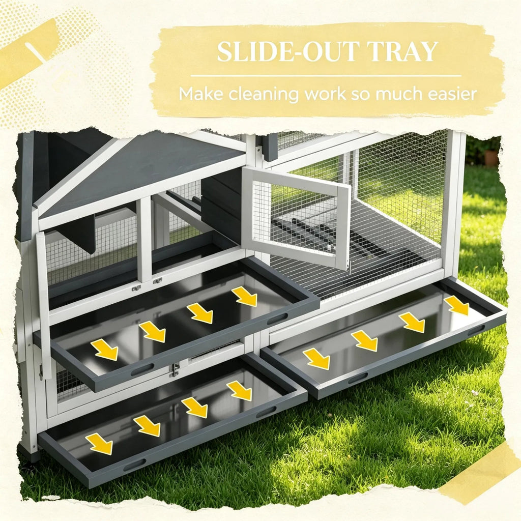 Gray 65" Spacious Wooden Rabbit Hutch Pet Playpen With Openable Roof For Easy - Image 2