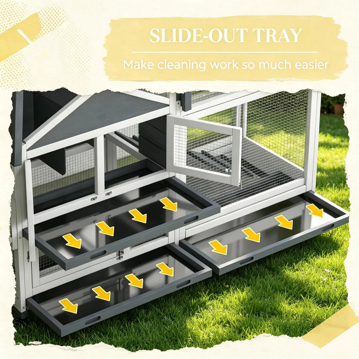 Gray 65" Spacious Wooden Rabbit Hutch Pet Playpen With Openable Roof For Easy - Image 2