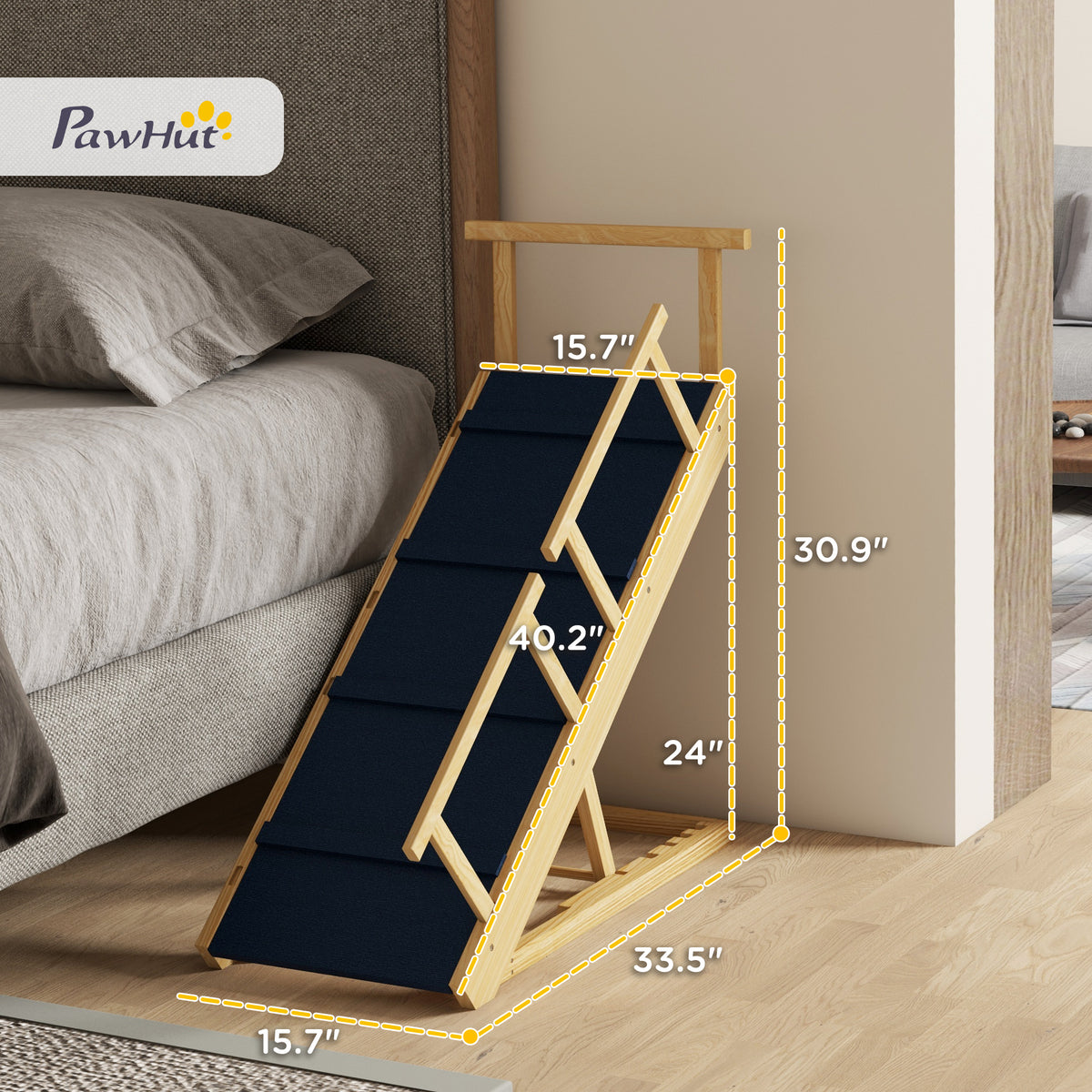 Dog Ramp Adjustable Height Pet Steps Foldable Dog Stairs with Non slip Mat