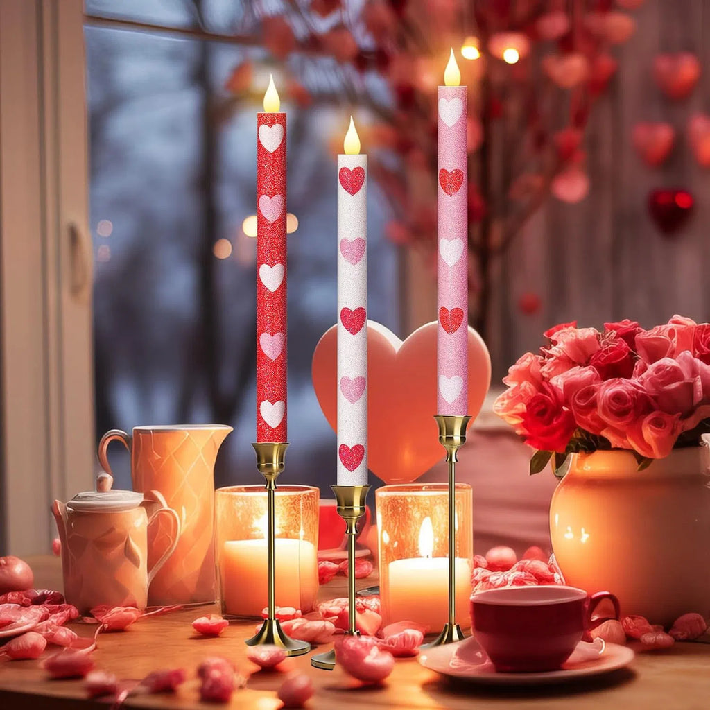 Pcs Heart Glitter Flameless Taper Candles 10 Inch Valentines Day Battery - Image 5