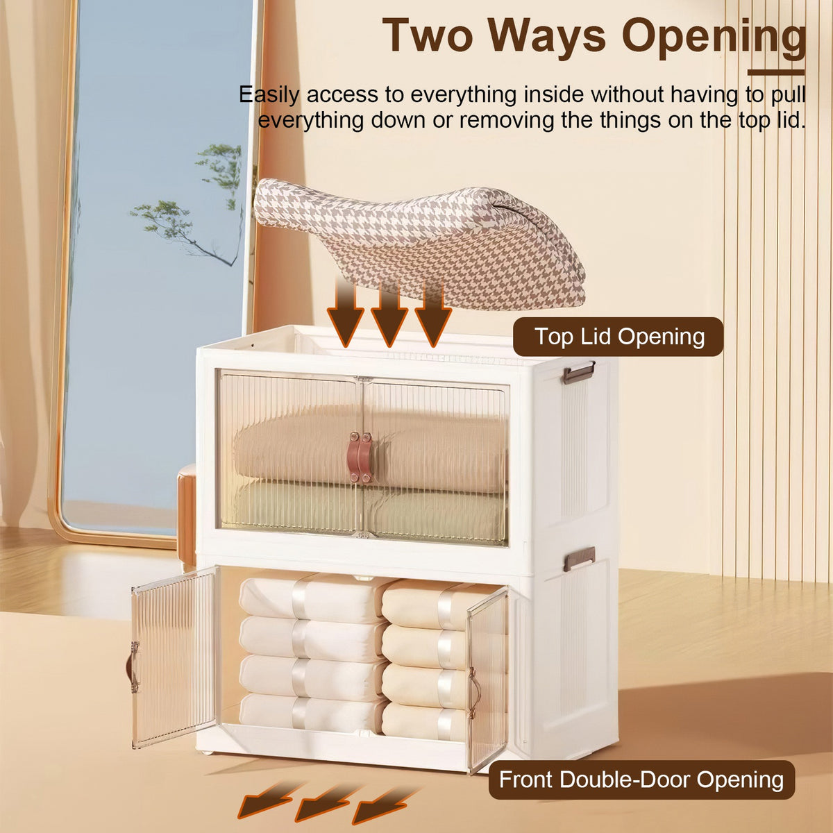 3Pcs Foldable Storage Bins With Lid Wheels Front Magnetic Door Fedex - Structured Edge and Material Texture