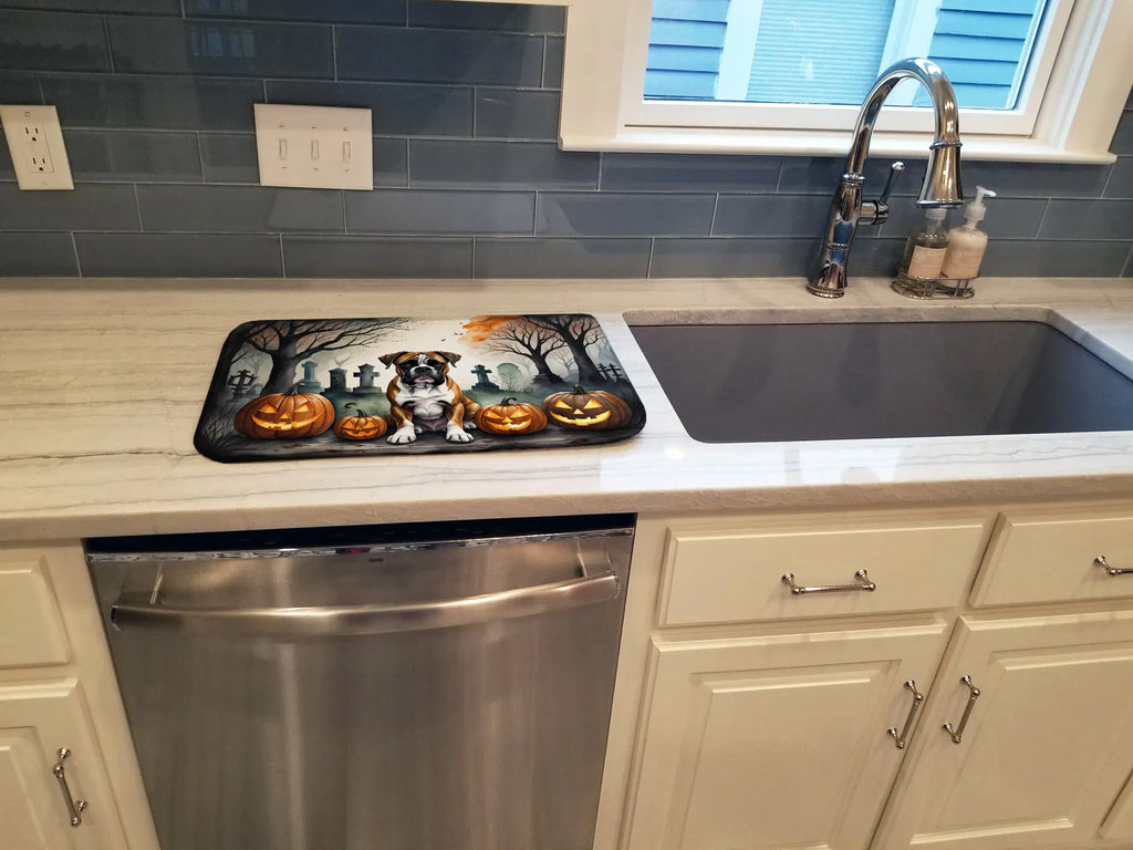 Boxer Spooky Halloween Dish Drying Mat Absorbent Dish Drying Mat Pad for